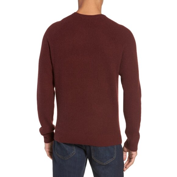 Nordstrom Men's Shop -100% Cashmere Waffle-Knit Crewneck in Dark Red, S oversize - Picture 2 of 11